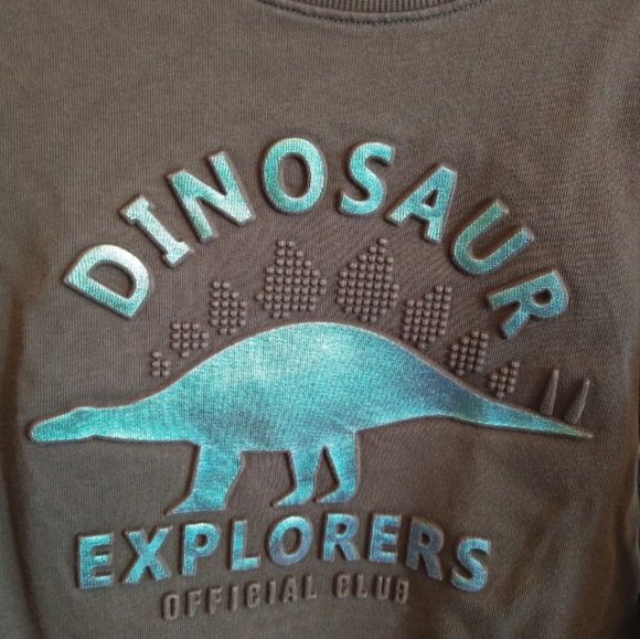 H&M 3D dinosaur army green sweatshirt. "Dinosaur Explores Official Club" wording - Picture 2 of 3